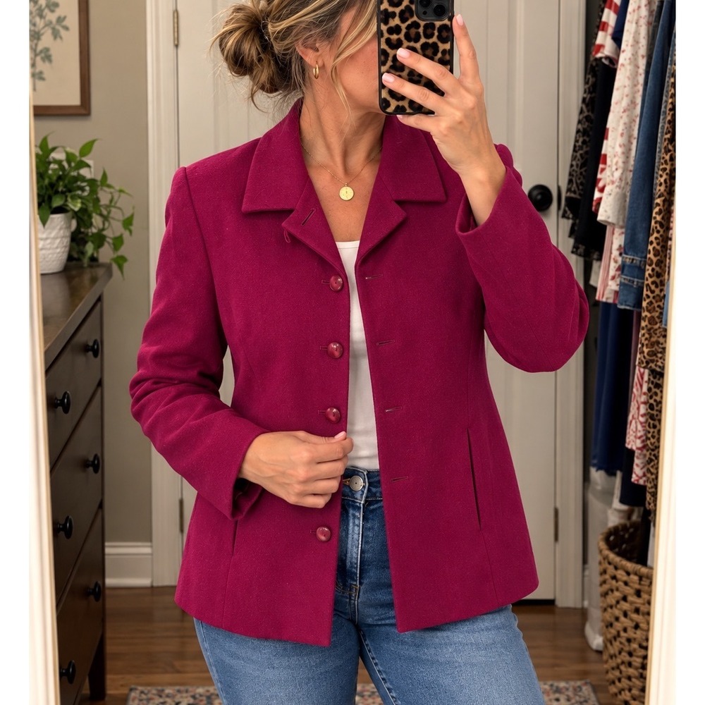 Pendleton Virgin Wool Blazer 12P Pink Petite Tailored Jacket Made in USA